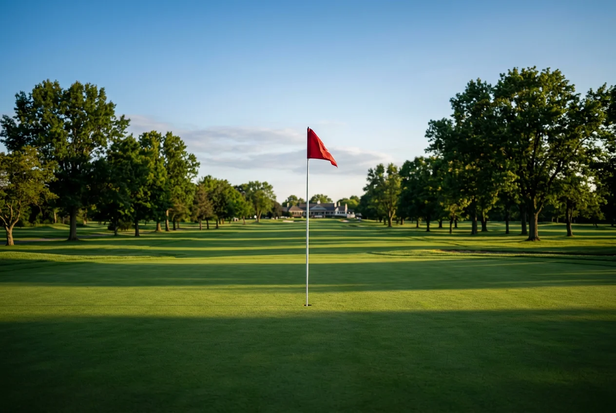 Campo de golf profesional con vista al green durante un torneo de golf